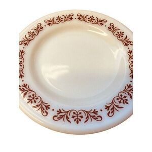 Pyrex Milk Glass Copper Filigree Brown Scroll Rim 704-35 Bread‎ Plate Vintage